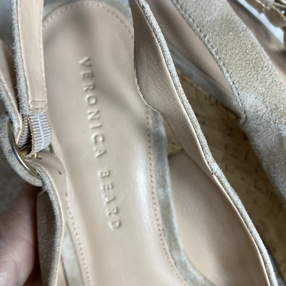 Veronica‎ Beard Dali Suede Slingback Peep-Toe Wedge Sandals Size: 8.5